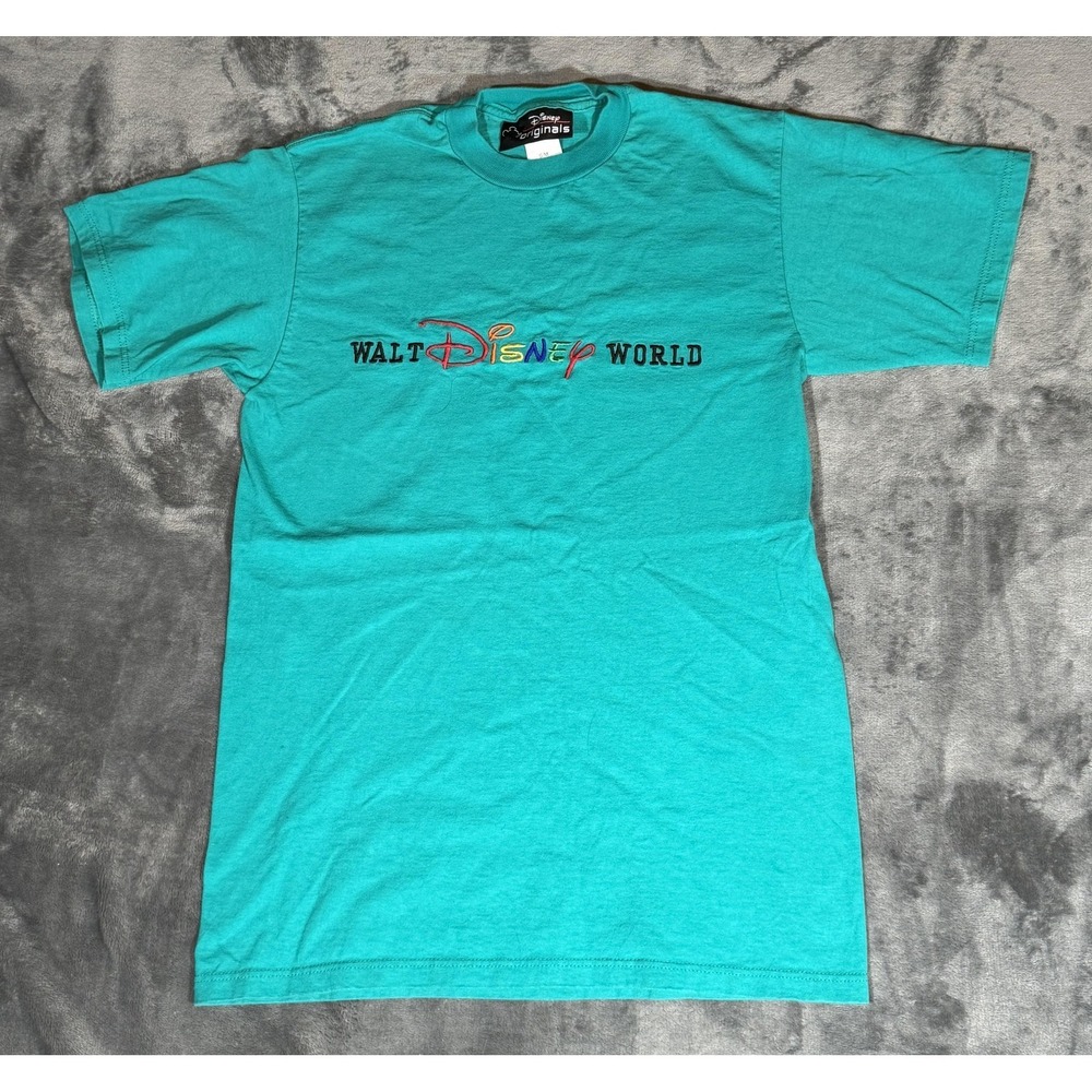 Vintage Disney Shirt Mens S/M Green Walt Disney World Embroidered‎ Tee USA